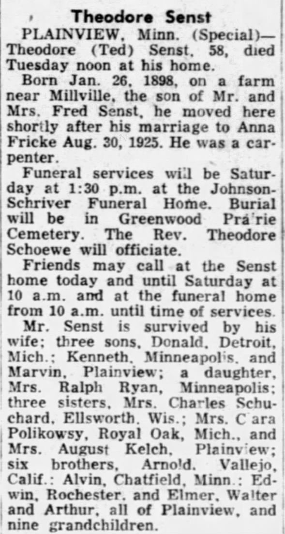 Obituary for Theodore Senst (Aged 58)